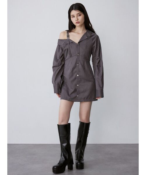 MURUA（ムルーア）の「アシメショルダーミニシャツワンピース（ワンピース・レディース・ホワイト/ベージュ/グレー・FREE）」の7枚目の写真