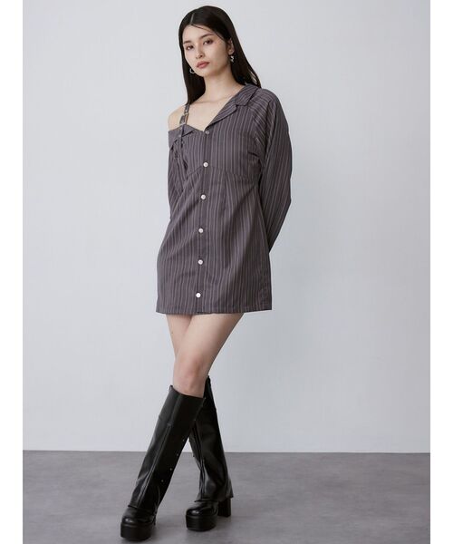 MURUA（ムルーア）の「アシメショルダーミニシャツワンピース（ワンピース・レディース・ホワイト/ベージュ/グレー・FREE）」の8枚目の写真