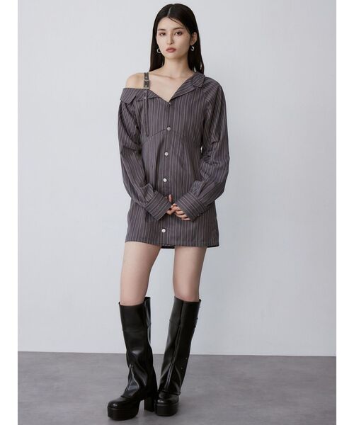 MURUA（ムルーア）の「アシメショルダーミニシャツワンピース（ワンピース・レディース・ホワイト/ベージュ/グレー・FREE）」の9枚目の写真