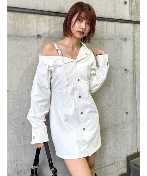 MURUA（ムルーア）の「アシメショルダーミニシャツワンピース（ワンピース・レディース・ホワイト/ベージュ/グレー・FREE）」の13枚目の写真