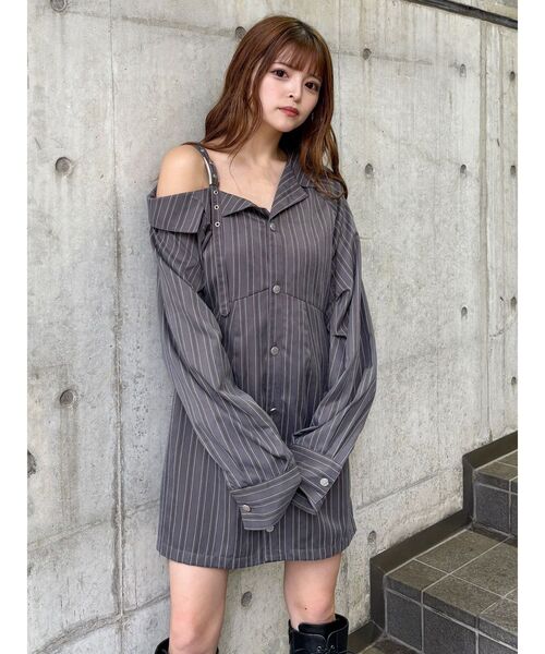 MURUA（ムルーア）の「アシメショルダーミニシャツワンピース（ワンピース・レディース・ホワイト/ベージュ/グレー・FREE）」の17枚目の写真