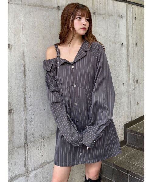 MURUA（ムルーア）の「アシメショルダーミニシャツワンピース（ワンピース・レディース・ホワイト/ベージュ/グレー・FREE）」の18枚目の写真