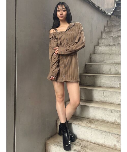 MURUA（ムルーア）の「アシメショルダーミニシャツワンピース（ワンピース・レディース・ホワイト/ベージュ/グレー・FREE）」の22枚目の写真