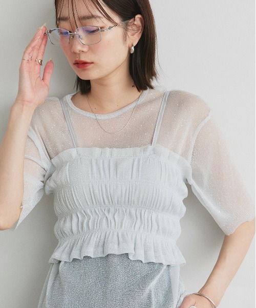 ad thie(アドティエ)の「ビスチェレイヤード ラメカットソー(Tシャツ/カットソー・レディース・シルバー/グレー・FREE)」の2枚目の写真