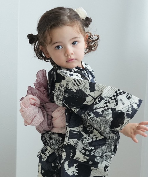 ニコアンティーク　utatane キッズ浴衣 utatane｜ニコアンティーク kids 子供浴衣3点セット 女の子 鉄紺