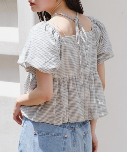 ２点　kastane バルーンブラウス　ネイビーとニットタグリブTEE ブルー 2WAY/4色展開】バルーンブラウス（シャツ/ブラウス）｜Kastane