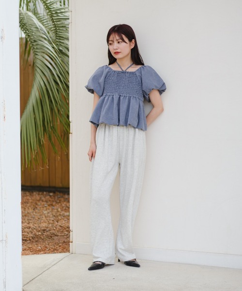 ２点　kastane バルーンブラウス　ネイビーとニットタグリブTEE ブルー Kastane ブラウス シャツ 「2WAY/4色展開」バルーンブラウス