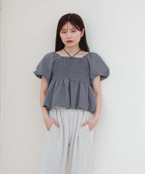 ２点　kastane バルーンブラウス　ネイビーとニットタグリブTEE ブルー 2WAY/4色展開】バルーンブラウス（シャツ/ブラウス）｜Kastane