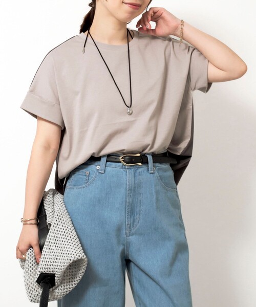セール】異素材バイカラープルオーバーカットソー（Tシャツ
