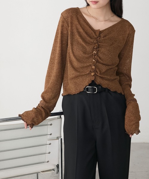 【forksy.】シアーワッフルタックボタンカーディガン