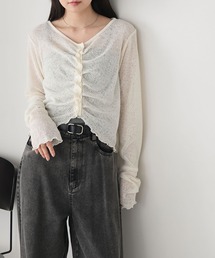 【forksy.】シアーワッフルタックボタンカーディガンオフホワイト