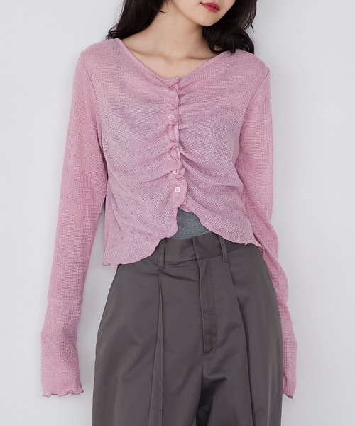 【forksy.】シアーワッフルタックボタンカーディガン