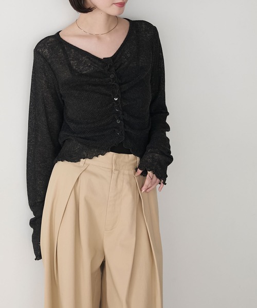 【forksy.】シアーワッフルタックボタンカーディガン