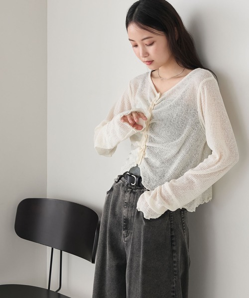 forksy.】シアーワッフルタックボタンカーディガン forksy.│MONO-MART