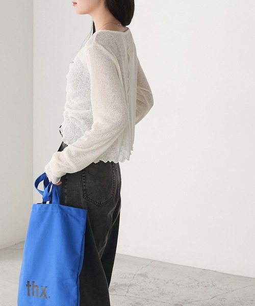 forksy.(フォルクシー)の「【forksy.】シアーワッフルタックボタンカーディガン(カーディガン/ボレロ・レディース・オフホワイト/ブラック/ブラウン/ピンク/チャコールグレー・FREE)」の11枚目の写真