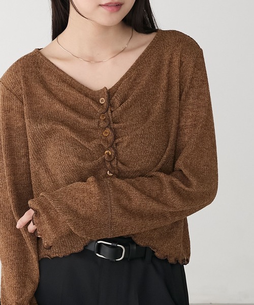 forksy.】シアーワッフルタックボタンカーディガン forksy