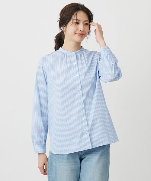 J.PRESS(ジェイプレス)の「BEZ ドビーストライプ バンドカラー ブラウス(シャツ/ブラウス・レディース・ネイビー系1/サックスブルー系1/ピンク系1・11/9)」の3枚目の写真