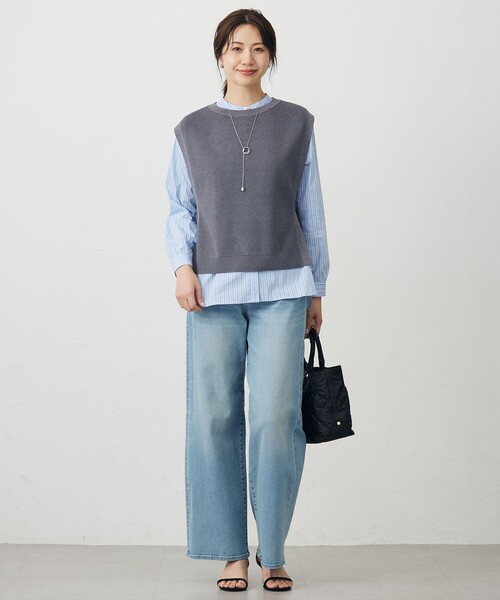 J.PRESS(ジェイプレス)の「BEZ ドビーストライプ バンドカラー ブラウス(シャツ/ブラウス・レディース・ネイビー系1/サックスブルー系1/ピンク系1・11/9)」の7枚目の写真