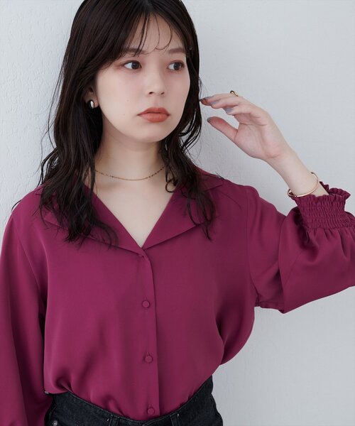 natural couture(ナチュラルクチュール)の「【WEB限定】オープンカラー袖口シャーリングブラウス(シャツ/ブラウス・レディース・ピンク/ブラウン/ブラック系その他/ホワイト系その他/グレイッシュベージュ/ブルー系その他・FREE)」の18枚目の写真