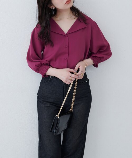 natural couture(ナチュラルクチュール)の「【WEB限定】オープンカラー袖口シャーリングブラウス(シャツ/ブラウス・レディース・ピンク/ブラウン/ブラック系その他/ホワイト系その他/グレイッシュベージュ/ブルー系その他・FREE)」の15枚目の写真