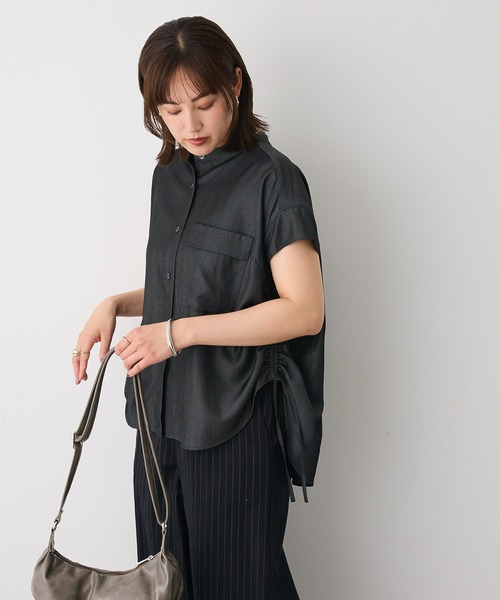 新品 RIVE DROITE リヴドロワ ドロストへムバンドカラーシャツ 黒 品あるデザイン】バンドカラーシャツ | RIVE DROITE(リヴドロワ
