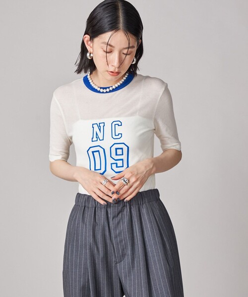 【シップス　ウィメン】SHIPS NINE CASE:シアー ロゴ リンガー TEE SHIPS NINE CASE:シアー ロゴ リンガー TEE（Tシャツ/カットソー