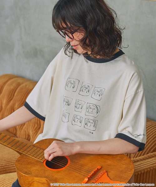 MONO-MART(モノマート)の「JOHN LENNON/ジョンレノン 別注 グラフィックプリント リンガー半袖Tシャツ(Tシャツ/カットソー・レディース・ネイビー/スミクロ/チャコール・FREE)」の2枚目の写真