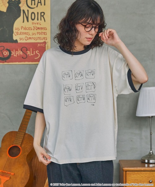 MONO-MART(モノマート)の「JOHN LENNON/ジョンレノン 別注 グラフィックプリント リンガー半袖Tシャツ(Tシャツ/カットソー・レディース・ネイビー/スミクロ/チャコール・FREE)」の18枚目の写真