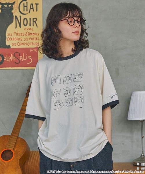 MONO-MART(モノマート)の「JOHN LENNON/ジョンレノン 別注 グラフィックプリント リンガー半袖Tシャツ(Tシャツ/カットソー・レディース・ネイビー/スミクロ/チャコール・FREE)」の19枚目の写真
