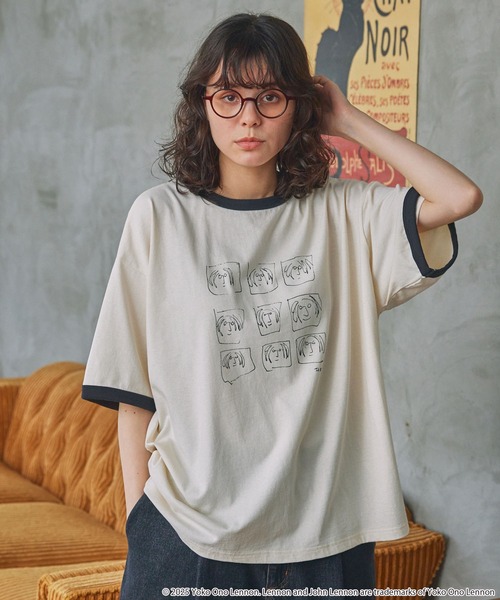 MONO-MART(モノマート)の「JOHN LENNON/ジョンレノン 別注 グラフィックプリント リンガー半袖Tシャツ(Tシャツ/カットソー・レディース・ネイビー/スミクロ/チャコール・FREE)」の22枚目の写真