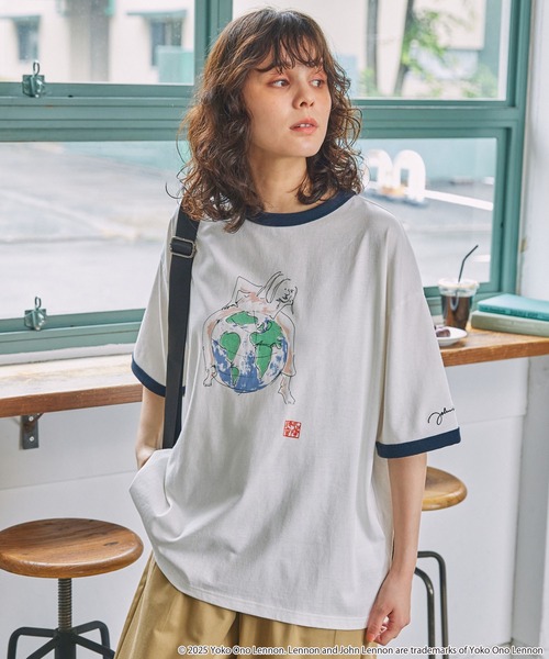 MONO-MART(モノマート)の「JOHN LENNON/ジョンレノン 別注 グラフィックプリント リンガー半袖Tシャツ(Tシャツ/カットソー・レディース・ネイビー/スミクロ/チャコール・FREE)」の7枚目の写真