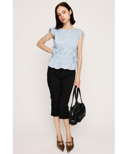 SLY（スライ）の「GATHER RIBBON WOVEN BL ギャザーリボン ウーブン ブラウス 夏服 ノースリーブトップス（シャツ/ブラウス・レディース・ブラック/ホワイト/ライトブルー・FREE）」の11枚目の写真