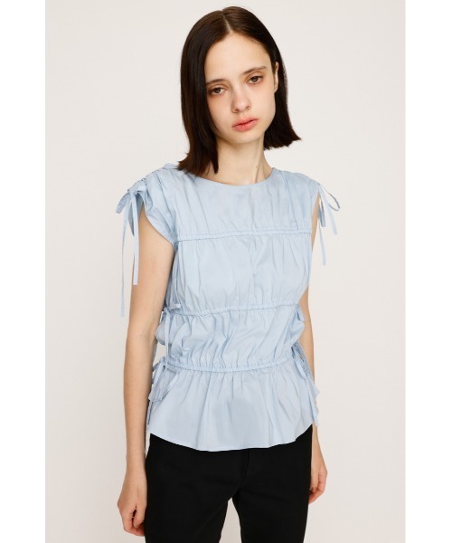SLY（スライ）の「GATHER RIBBON WOVEN BL ギャザーリボン ウーブン ブラウス 夏服 ノースリーブトップス（シャツ/ブラウス・レディース・ブラック/ホワイト/ライトブルー・FREE）」の10枚目の写真