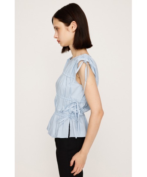 SLY（スライ）の「GATHER RIBBON WOVEN BL ギャザーリボン ウーブン ブラウス 夏服 ノースリーブトップス（シャツ/ブラウス・レディース・ブラック/ホワイト/ライトブルー・FREE）」の13枚目の写真