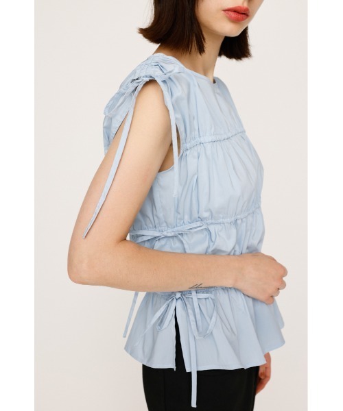 SLY（スライ）の「GATHER RIBBON WOVEN BL ギャザーリボン ウーブン ブラウス 夏服 ノースリーブトップス（シャツ/ブラウス・レディース・ブラック/ホワイト/ライトブルー・FREE）」の16枚目の写真