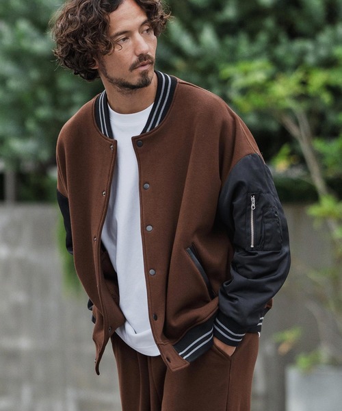 mj10873-Back Shaggy Cardboard Knit Combination Flight Jacket