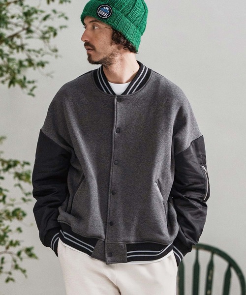 CAMBIO(カンビオ)の「mj10873-Back Shaggy Cardboard Knit Combination Flight Jacket フライトジャケット(ミリタリージャケット・メンズ・チャコールグレー/ブラック/ブラウン・S/M/L)」の3枚目の写真