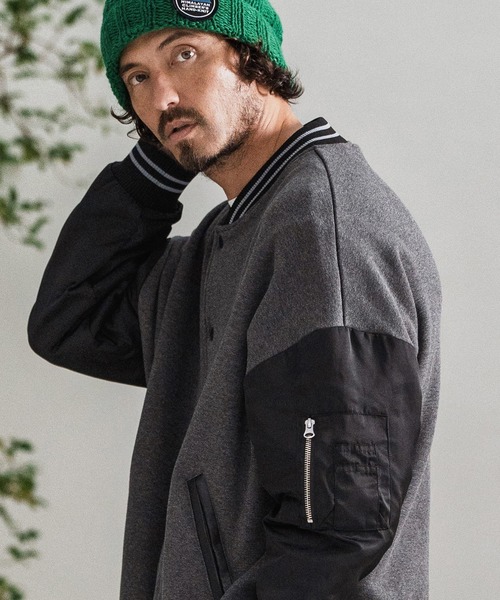 CAMBIO(カンビオ)の「mj10873-Back Shaggy Cardboard Knit Combination Flight Jacket フライトジャケット(ミリタリージャケット・メンズ・チャコールグレー/ブラック/ブラウン・S/M/L)」の4枚目の写真