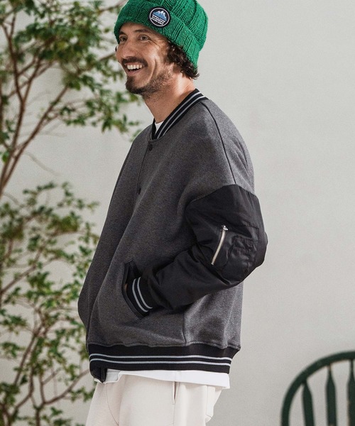 CAMBIO(カンビオ)の「mj10873-Back Shaggy Cardboard Knit Combination Flight Jacket フライトジャケット(ミリタリージャケット・メンズ・チャコールグレー/ブラック/ブラウン・S/M/L)」の5枚目の写真