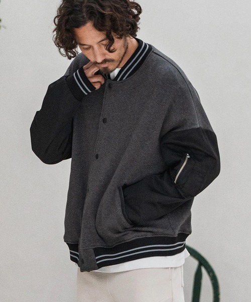 CAMBIO(カンビオ)の「mj10873-Back Shaggy Cardboard Knit Combination Flight Jacket フライトジャケット(ミリタリージャケット・メンズ・チャコールグレー/ブラック/ブラウン・S/M/L)」の6枚目の写真
