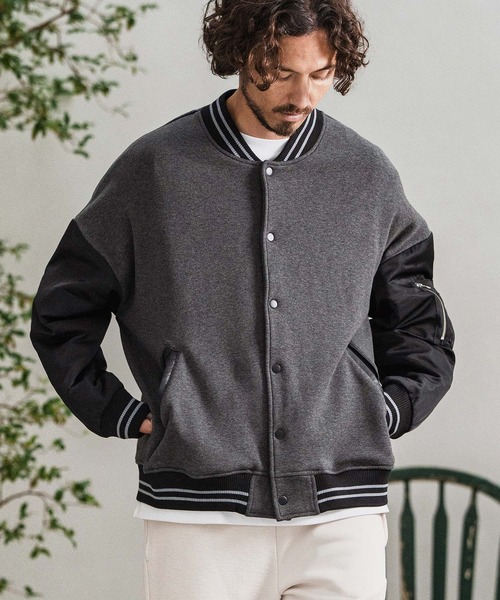 CAMBIO(カンビオ)の「mj10873-Back Shaggy Cardboard Knit Combination Flight Jacket フライトジャケット(ミリタリージャケット・メンズ・チャコールグレー/ブラック/ブラウン・S/M/L)」の7枚目の写真