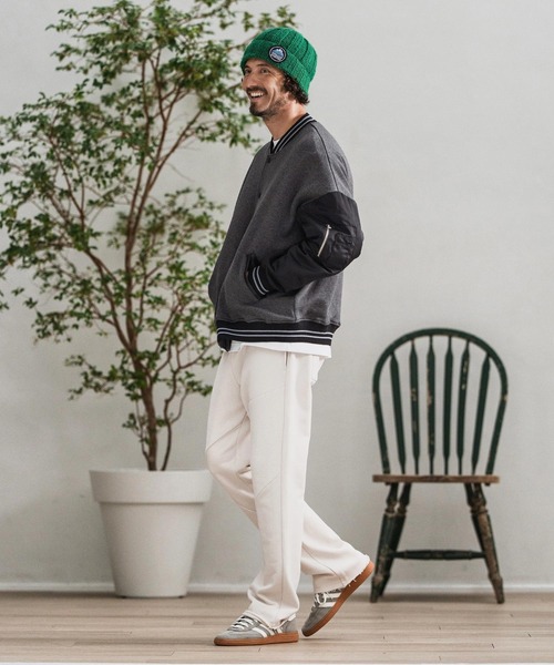 CAMBIO(カンビオ)の「mj10873-Back Shaggy Cardboard Knit Combination Flight Jacket フライトジャケット(ミリタリージャケット・メンズ・チャコールグレー/ブラック/ブラウン・S/M/L)」の8枚目の写真