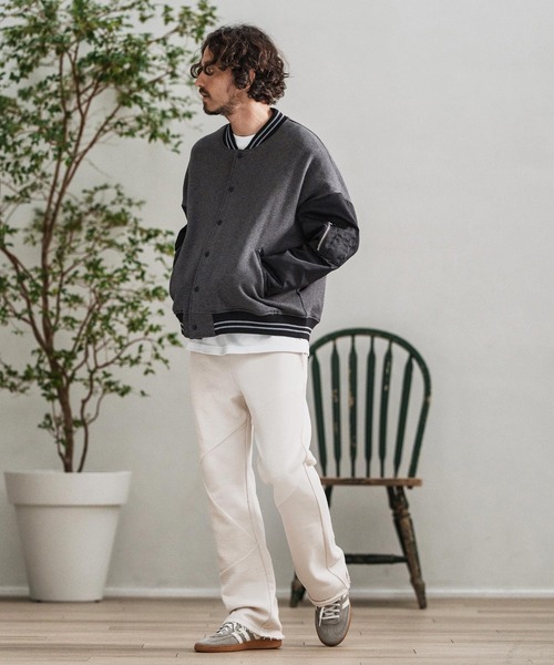 CAMBIO(カンビオ)の「mj10873-Back Shaggy Cardboard Knit Combination Flight Jacket フライトジャケット(ミリタリージャケット・メンズ・チャコールグレー/ブラック/ブラウン・S/M/L)」の9枚目の写真