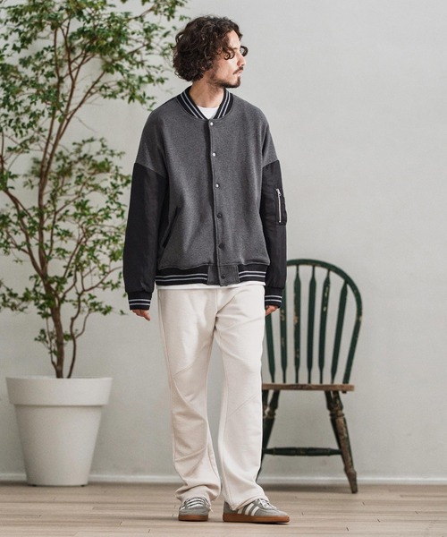 CAMBIO(カンビオ)の「mj10873-Back Shaggy Cardboard Knit Combination Flight Jacket フライトジャケット(ミリタリージャケット・メンズ・チャコールグレー/ブラック/ブラウン・S/M/L)」の10枚目の写真