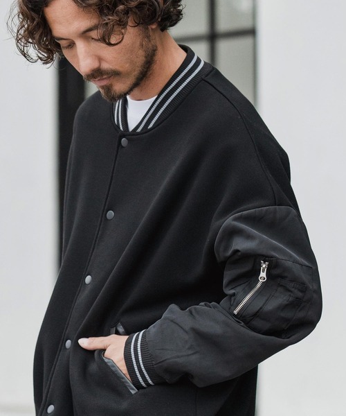 CAMBIO(カンビオ)の「mj10873-Back Shaggy Cardboard Knit Combination Flight Jacket フライトジャケット(ミリタリージャケット・メンズ・チャコールグレー/ブラック/ブラウン・S/M/L)」の11枚目の写真
