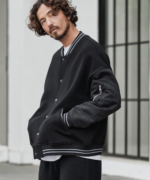 CAMBIO(カンビオ)の「mj10873-Back Shaggy Cardboard Knit Combination Flight Jacket フライトジャケット(ミリタリージャケット・メンズ・チャコールグレー/ブラック/ブラウン・S/M/L)」の12枚目の写真