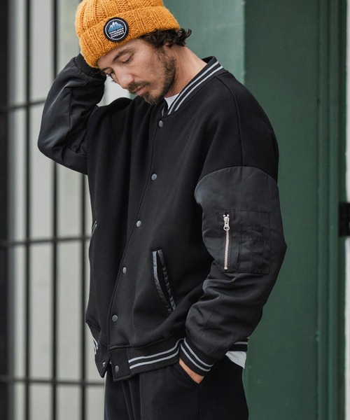 mj10873-Back Shaggy Cardboard Knit Combination Flight Jacket