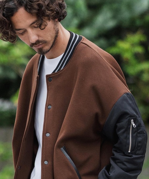 CAMBIO(カンビオ)の「mj10873-Back Shaggy Cardboard Knit Combination Flight Jacket フライトジャケット(ミリタリージャケット・メンズ・チャコールグレー/ブラック/ブラウン・S/M/L)」の16枚目の写真
