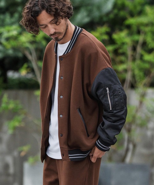 mj10873-Back Shaggy Cardboard Knit Combination Flight Jacket