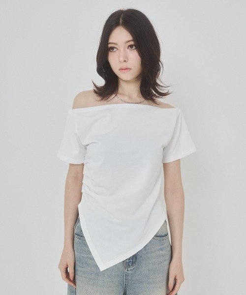 ENVYM(アンビー)の「ミニ裏毛オフショルトップス(Tシャツ/カットソー・レディース・グレー/ブラック/ホワイト・FREE)」の10枚目の写真